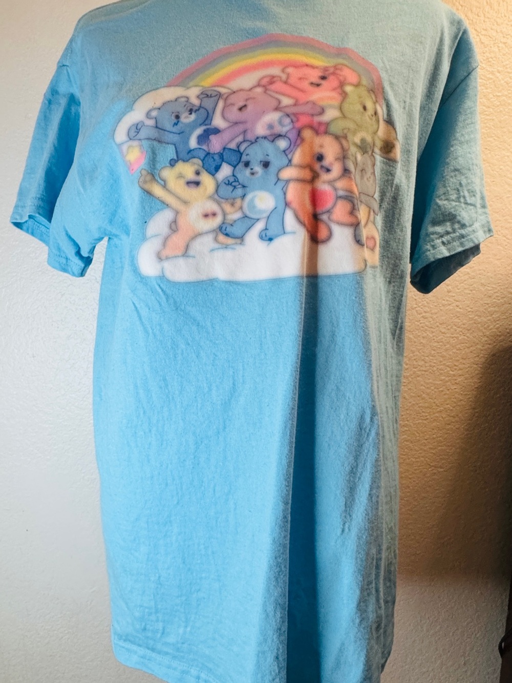 Gildan Light Blue Kids Care Bears Rainbow Graphic Tee